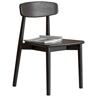 源氏木语阿纳尼实木餐椅家用凳子书桌橡木椅子轻奢黑色靠背椅