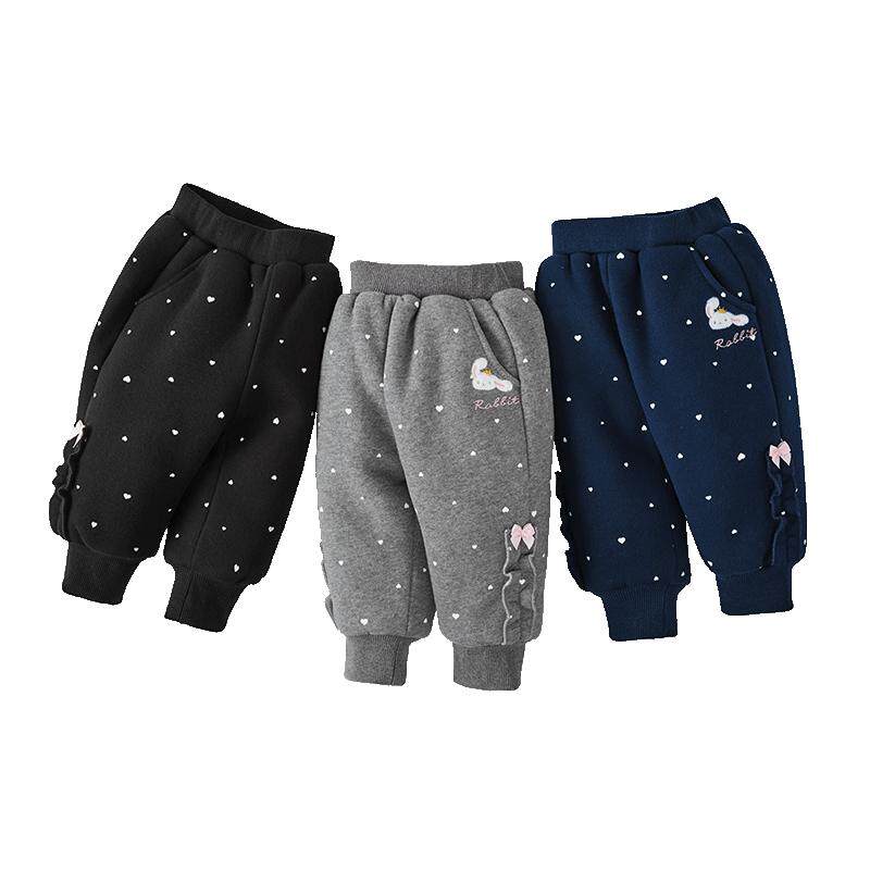 女童加绒裤子一岁儿童冬装小婴儿黑色宝宝棉裤冬季加厚男童保暖裤