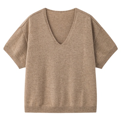 V领五分袖简约针织打底衫