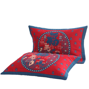 纯棉纱布大红色枕套一对装加厚枕头套成人枕芯内胆套透气吸汗家用