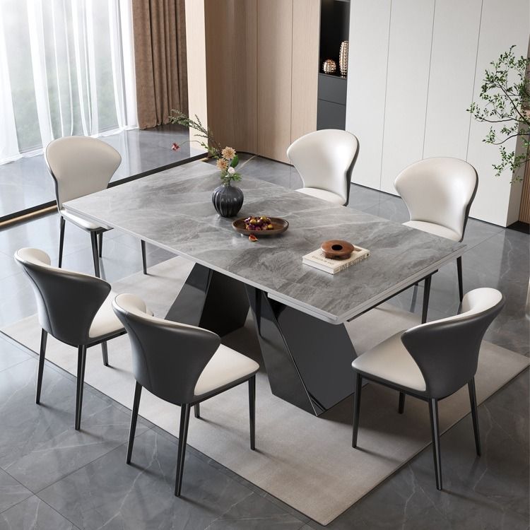 意式轻奢伸缩岩板餐桌可折叠长方形饭桌现代简约小户型家用餐桌椅