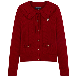 TeenieWeenie小熊女装毛针织衫25冬新款少女感可拆卸翻领毛衣开衫