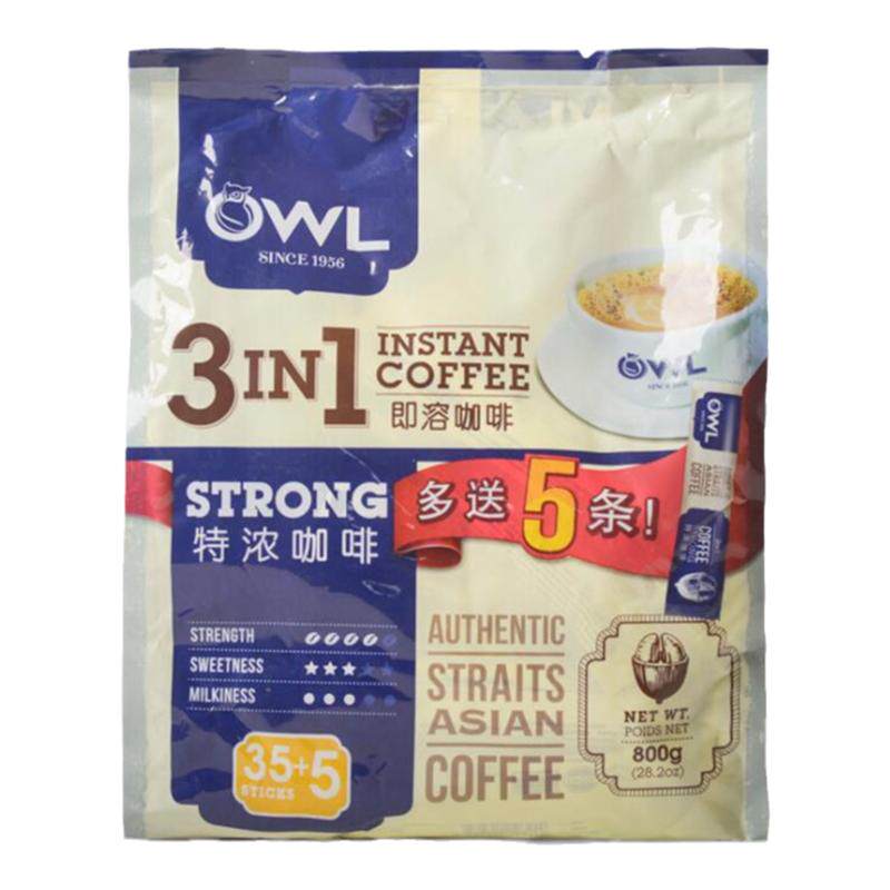 马来西亚原装进口owl猫头鹰特浓三合一即溶白咖啡724克/40条