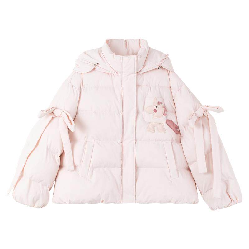 KEIKO甜系蝴蝶结饰粉色短款棉服