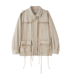 DIDDIMODA 口袋穿绳波嬉风米白色短款风衣外套女25年秋季新款