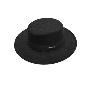 法式白色平顶仿毛呢礼帽男女秋冬时尚百搭英伦复古黑色街拍帽子潮