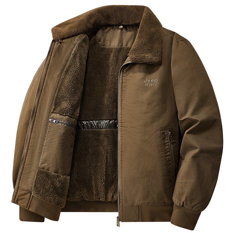 JEEP SPIRIT棉衣男冬季可拆卸毛领加绒加厚保暖棉服外套翻领棉袄