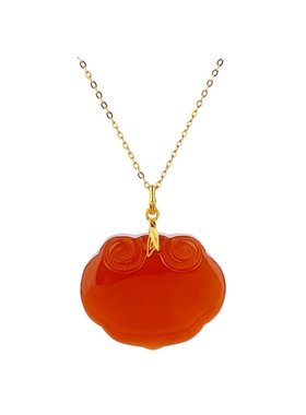 石方界红玛瑙如意锁吊坠女款项链挂件锁骨链送女友礼物本命年挂坠