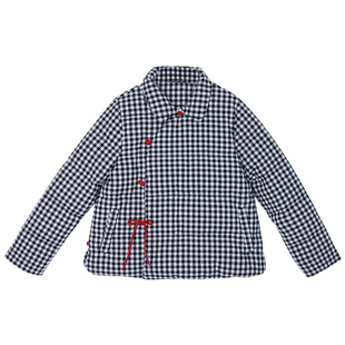 复古气质小款黑白格羽绒服女冬季短款2025年偏中式加厚小个子外套