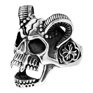 复古做旧钛钢戒指男士朋克撒旦羊头骷髅戒指夸张另类霸气指环饰品