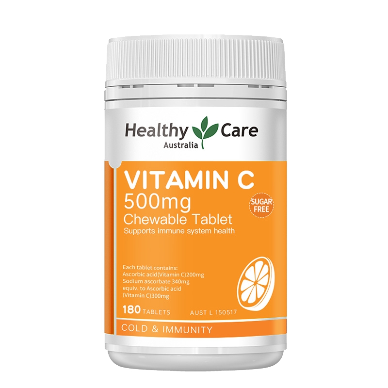 HealthyCare澳洲进口无糖维生素c咀嚼片VC片内服焕白成人180片