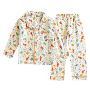 米筱米儿童春夏薄款翻领泡泡棉纱纯棉睡衣套男童可爱小鸭家居服套