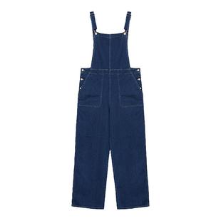 klee klee春女装环保棉经典百搭舒适深色简约牛仔工装背带裤