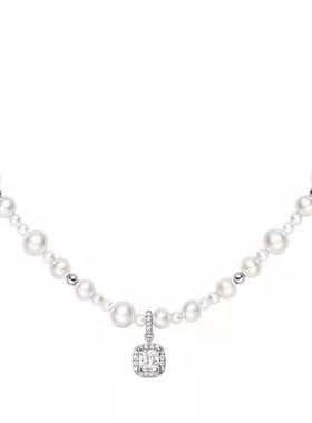 法式复古方糖锆石珍珠项链