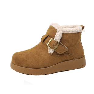 棕色复古厚底博肯深口毛毛厚绒保暖棉鞋女2025冬新款平底防滑短靴