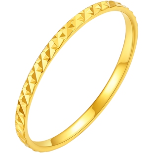 六桂福珠宝18k黄金戒指女款素圈戒指车花送女生新年礼物