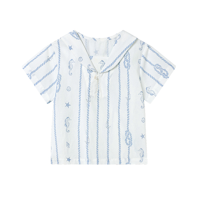 Domiamia宝宝T恤男童衣服26新款百搭透气儿童海军领衬衣短袖上衣