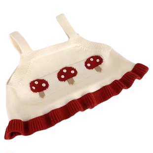 女宝宝针织吊带背心裙毛衣春秋季女童洋气木耳边婴儿马甲小童坎肩