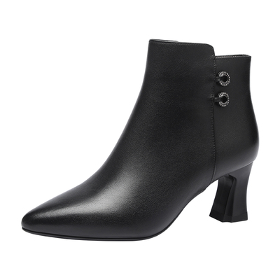 薄绒裸靴高跟靴子红蜻蜓