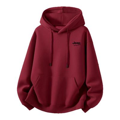 Jeep吉普酒红加绒加厚连帽卫衣