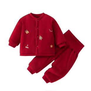 宝宝棉衣婴儿分体高腰套装夹棉男女宝宝新年红秋冬160g夹棉两件套