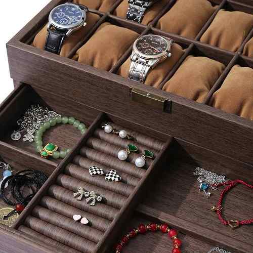 跨境热销复古版皮革双层收纳盒皮革首饰位多功能纤手表箱子碳12