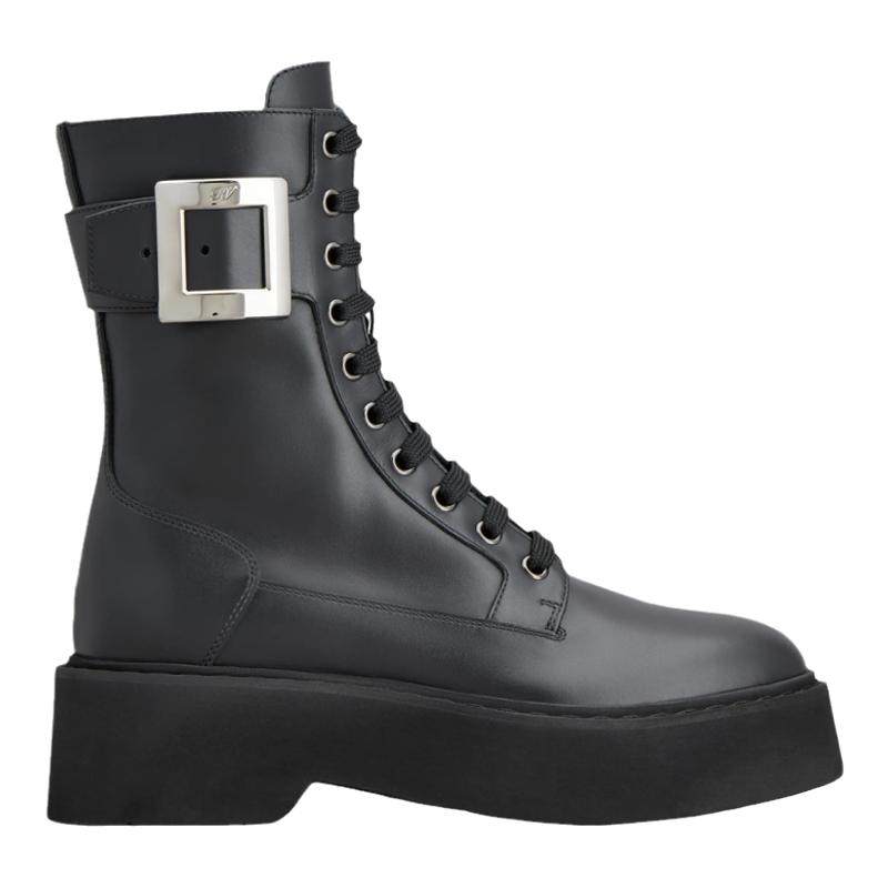RogerVivier/罗杰维维亚女士靴子裸靴小牛皮金属搭扣橡胶底新款