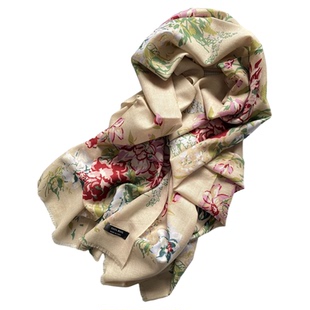 内蒙古厂家清仓80支精薄纯羊毛围巾披肩两用秋冬印花围巾国风系列