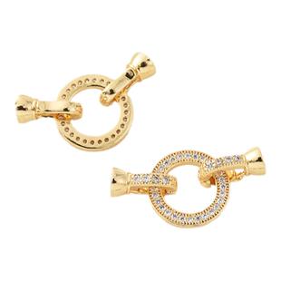 18K包金微镶锆石圆盘珍珠扣手工diy珍珠项链手链收尾白金色连接扣