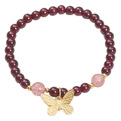 石榴石手链蝴蝶酒红手串单圈女生小珠子极细迷你珠串珠手饰礼物