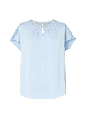 娜珂佳夏季淡蓝钉钻缎面衬衫女