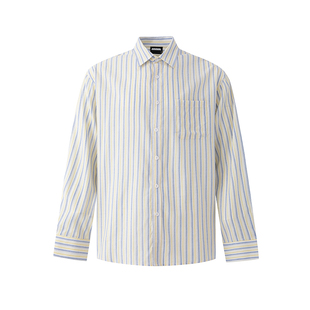 MRCYC日系条纹长袖衬衫男士秋季宽松休闲衬衣韩系通勤老钱风穿搭