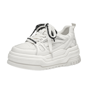 真皮小白鞋女2026新款春季厚底女鞋个性撞色双鞋带运动松糕底板鞋