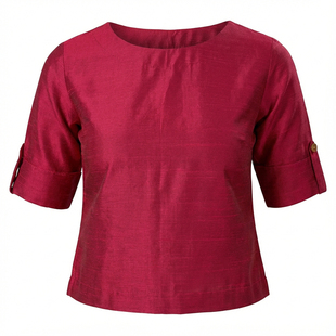 印度进口新品三色纱丽内搭气质中袖丝混纺圆领小上衣春夏款内搭