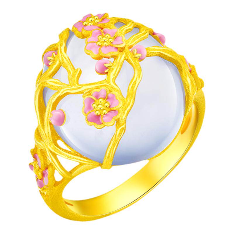 justgold镇金店喜玲珑戒指黄金