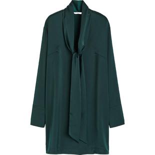 HM女装连衣裙春季轻柔V领垂坠系带缎质连衣短裙1207292