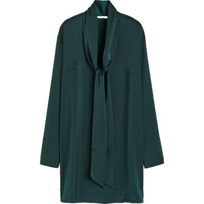 HM女装连衣裙春季轻柔V领垂坠系带缎质连衣短裙1207292