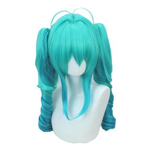 初音未来Miku小恶魔cos假发仿真头皮顶蓝绿色卷毛可爱双马尾