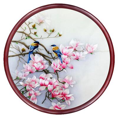 苏绣成品挂画玉兰花玄关屏风隔断