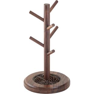 黑胡桃木置物架家用客厅实木沥水杯架玻璃马克杯挂架创意咖啡杯架