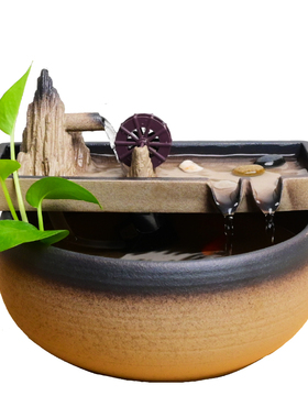 新中式风陶瓷假山开业流水摆件