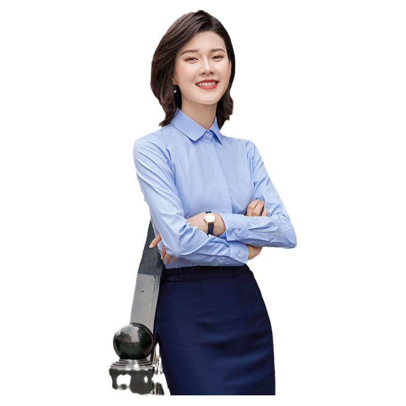职业春秋修身蓝色工作服白衬衫