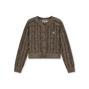 BONELESS双色绞花毛衣开衫羊毛宽松圆领针织衫简约休闲麻花外套