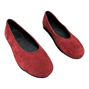 欧洲站女鞋2026春季新款欧货真皮牛反绒平底浅口单鞋一脚蹬豆豆鞋