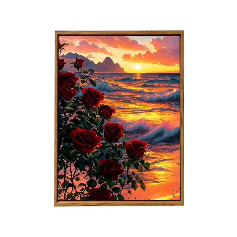 海边玫瑰花卉DIY数字油画