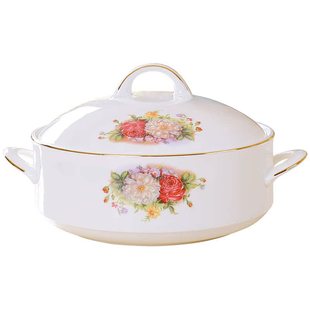 唐山骨瓷汤盆带盖宫廷煲双耳大汤碗陶瓷汤锅欧式金边餐具品锅家用