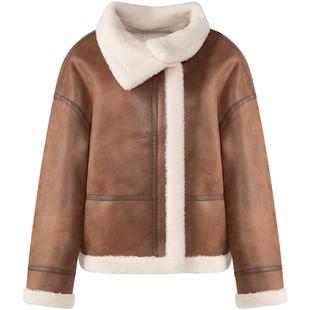 LAGOGO雾都旅人仿羊羔毛温暖外套女拉谷谷2025冬新款皮毛一体上衣