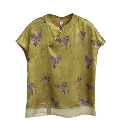 妈妈装国风新中式印花小衫套装