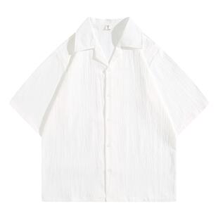 BOYUE帛跃纯色褶皱衬衫夏季日系潮牌坠感冰丝oversize男时尚短袖