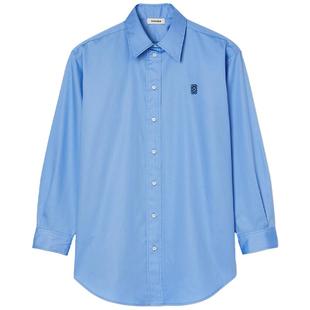 SANDRO秋冬女装法式经典宽松OVERSIZE棉质蓝色双S刺绣衬衫上衣